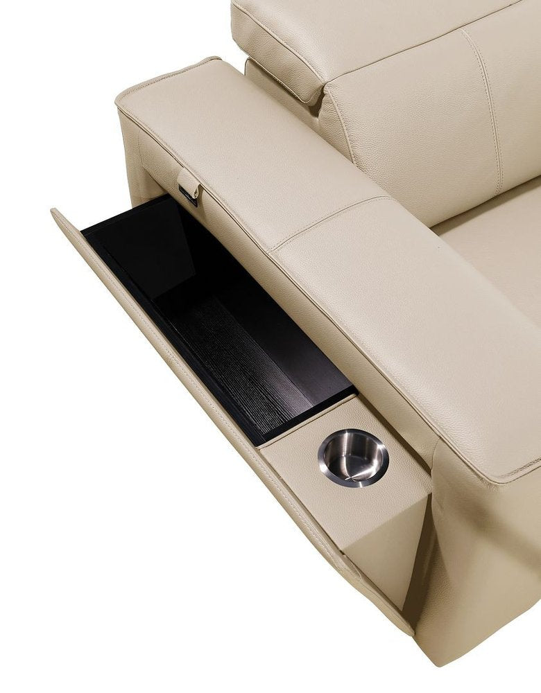 90" Cream and Brown Italian Leather Power Reclining Loveseat With Storage