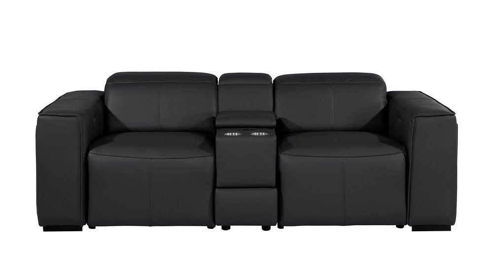 90" Black and Brown Italian Leather Power Reclining Loveseat With Storage