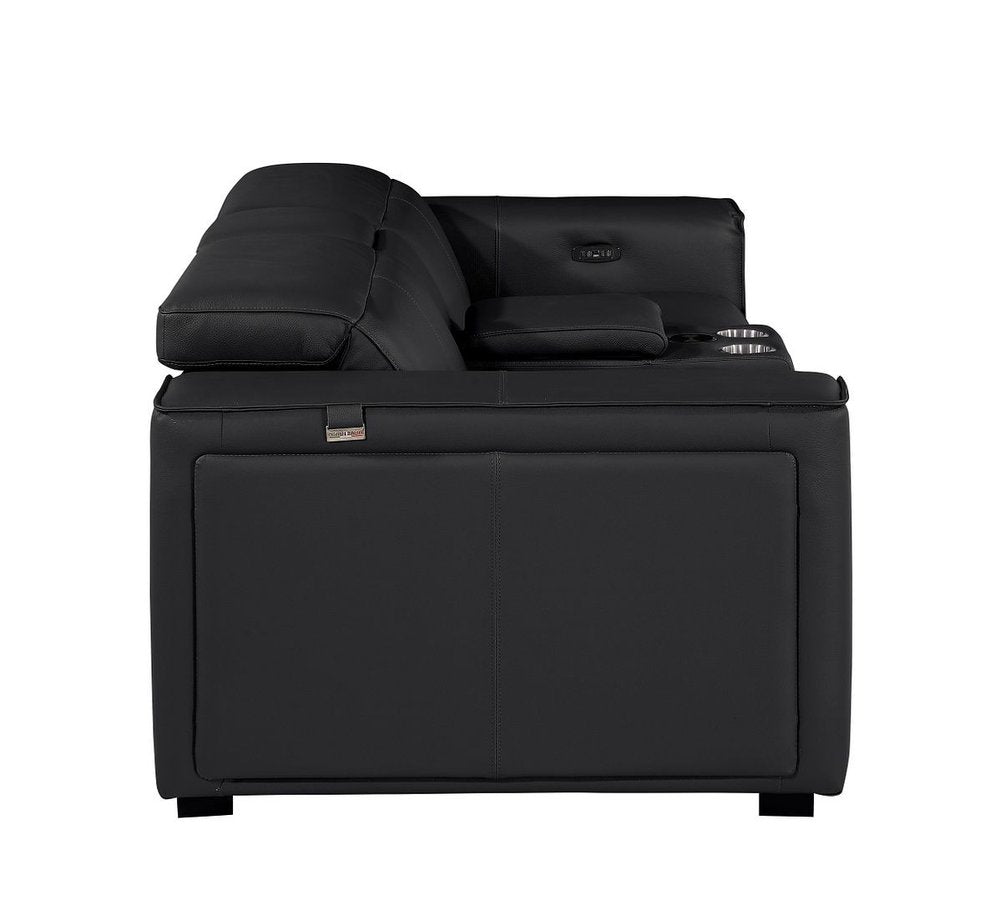 90" Black and Brown Italian Leather Power Reclining Loveseat With Storage