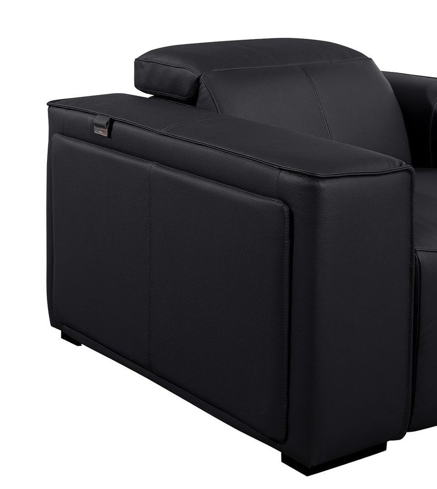 90" Black and Brown Italian Leather Power Reclining Loveseat With Storage