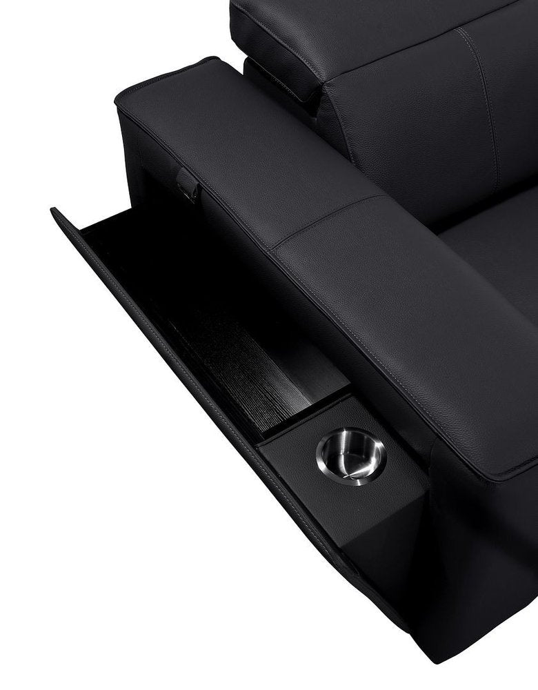 90" Black and Brown Italian Leather Power Reclining Loveseat With Storage