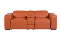 90" Orange and Brown Italian Leather Power Reclining Loveseat With Storage