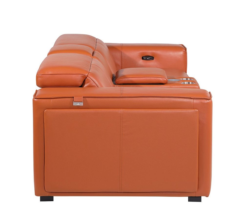 90" Orange and Brown Italian Leather Power Reclining Loveseat With Storage