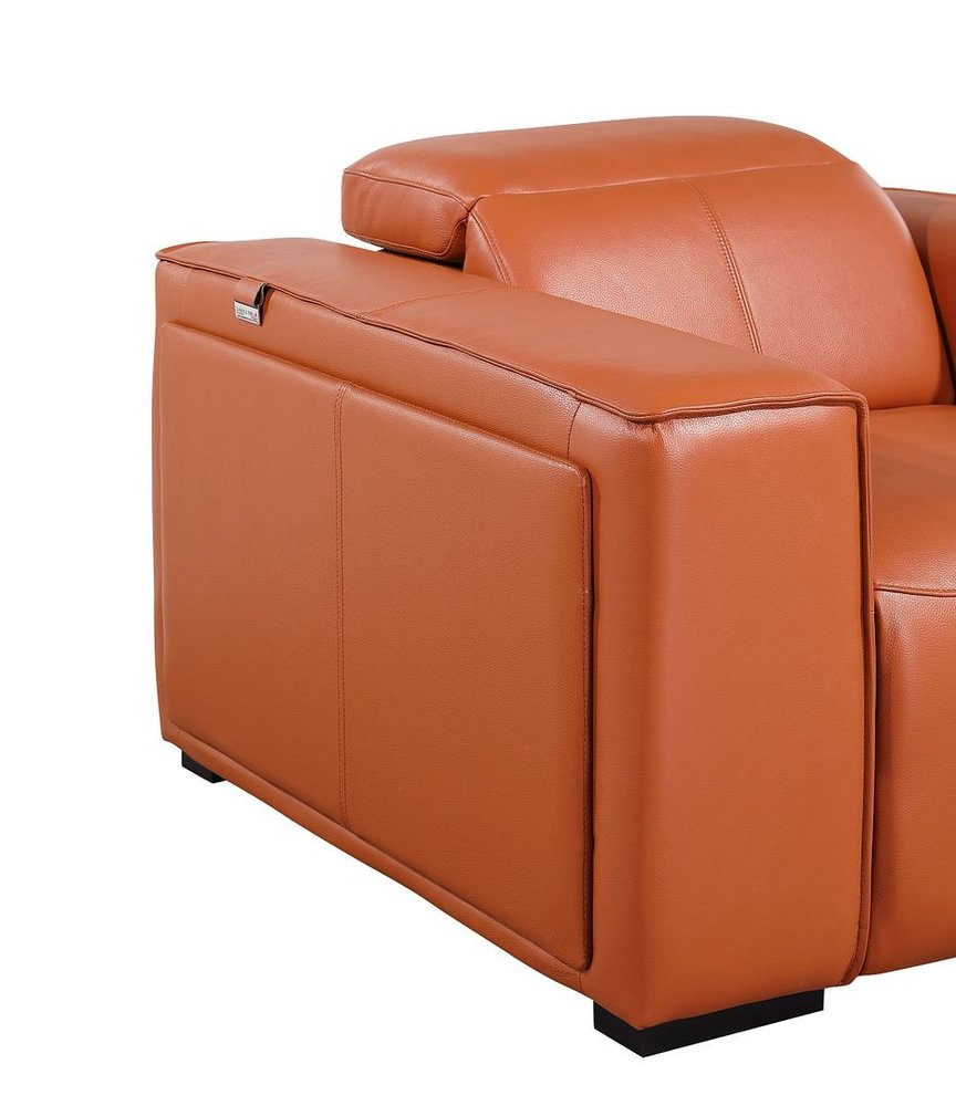 90" Orange and Brown Italian Leather Power Reclining Loveseat With Storage