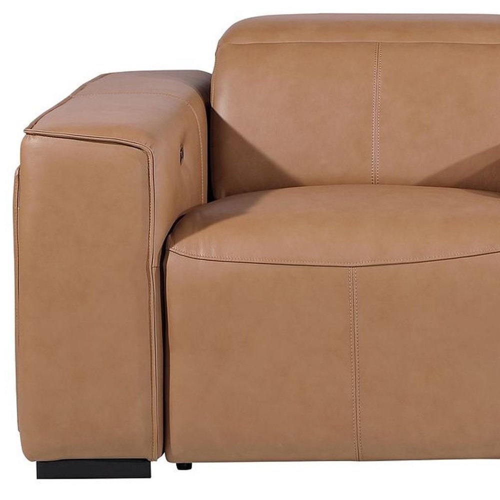 90" Brown Italian Leather Power Reclining Loveseat With Storage