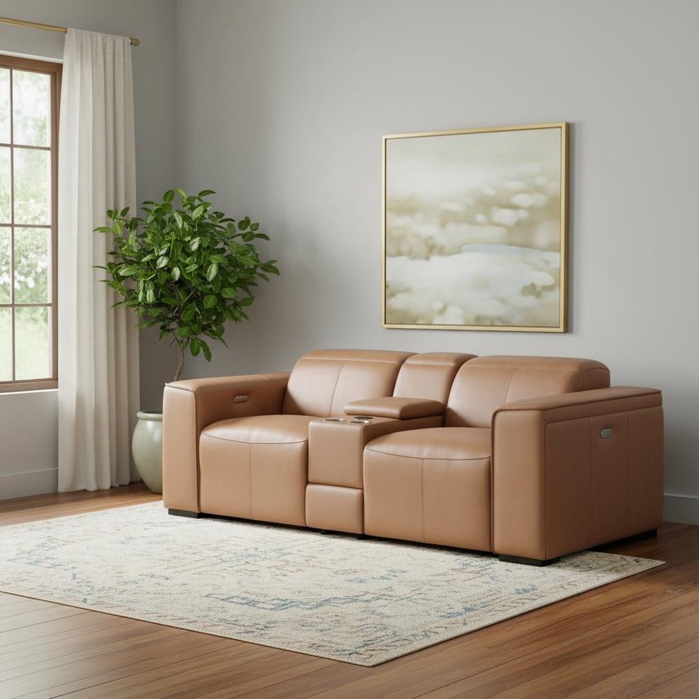 90" Brown Italian Leather Power Reclining Loveseat With Storage