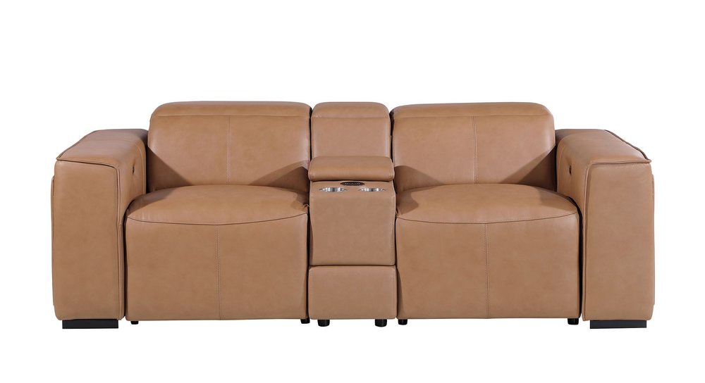 90" Brown Italian Leather Power Reclining Loveseat With Storage