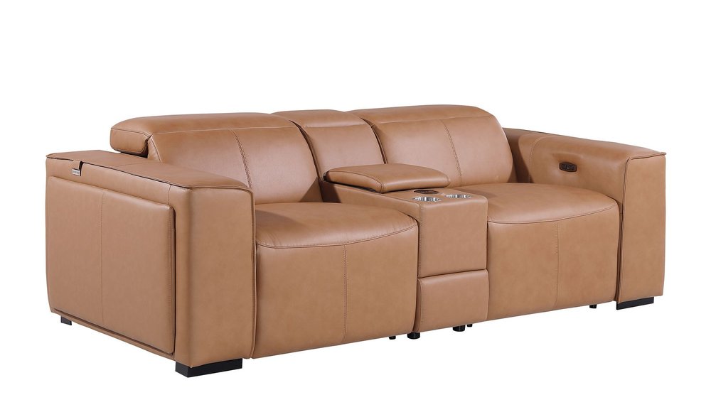 90" Brown Italian Leather Power Reclining Loveseat With Storage