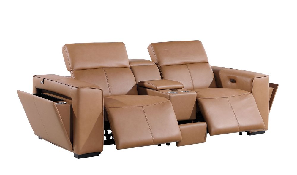 90" Brown Italian Leather Power Reclining Loveseat With Storage