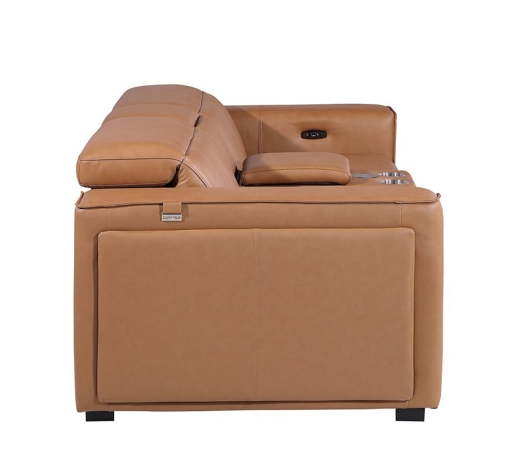 90" Brown Italian Leather Power Reclining Loveseat With Storage