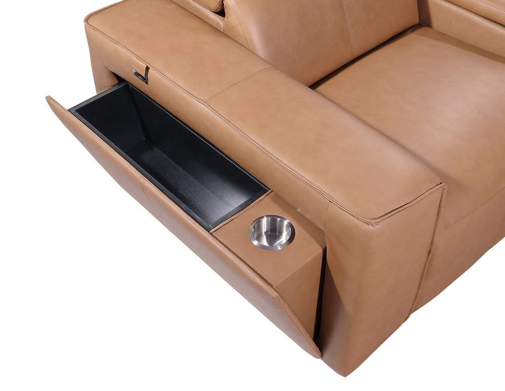 90" Brown Italian Leather Power Reclining Loveseat With Storage