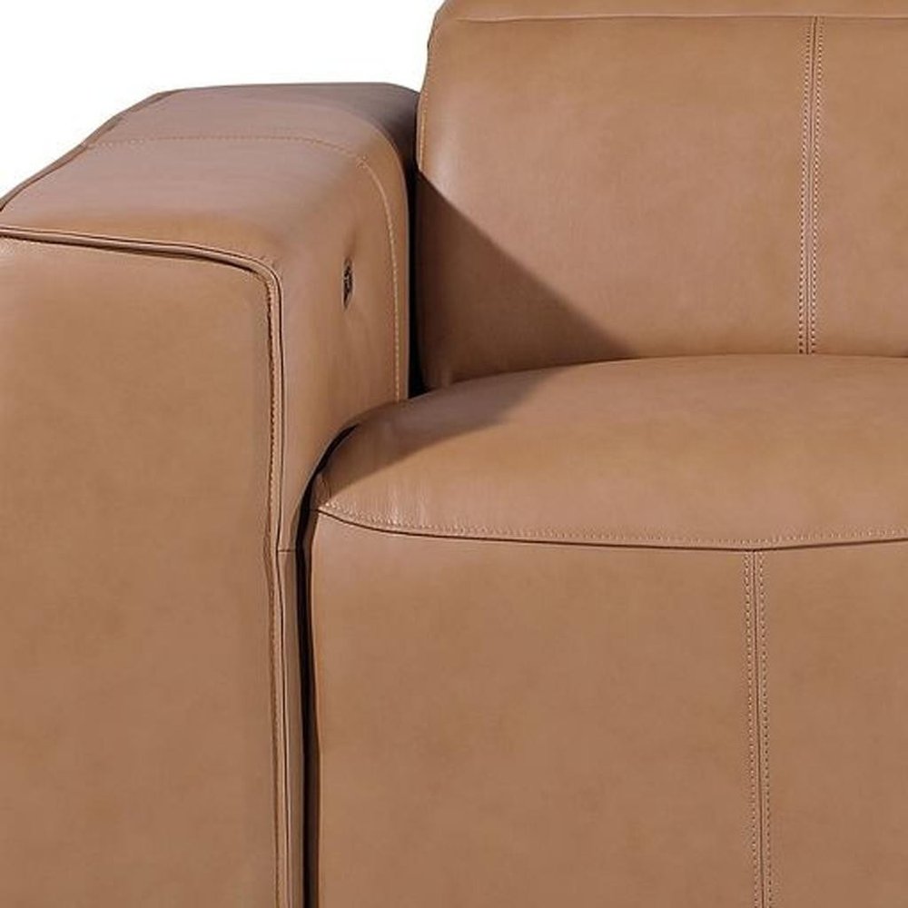 90" Brown Italian Leather Power Reclining Loveseat With Storage