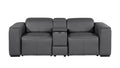 90" Dark Gray and Brown Italian Leather Power Reclining Loveseat With Storage
