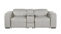 90" Light Gray and Brown Italian Leather Power Reclining Loveseat With Storage
