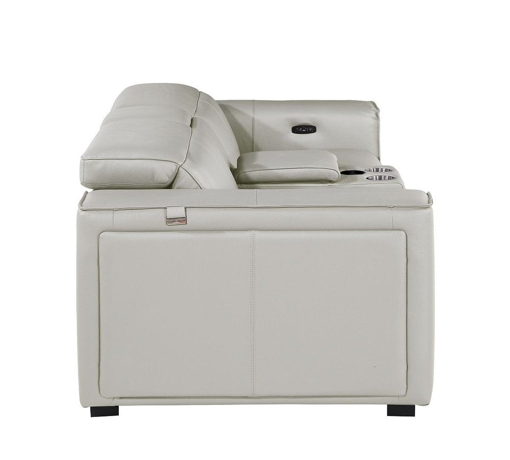 90" Light Gray and Brown Italian Leather Power Reclining Loveseat With Storage