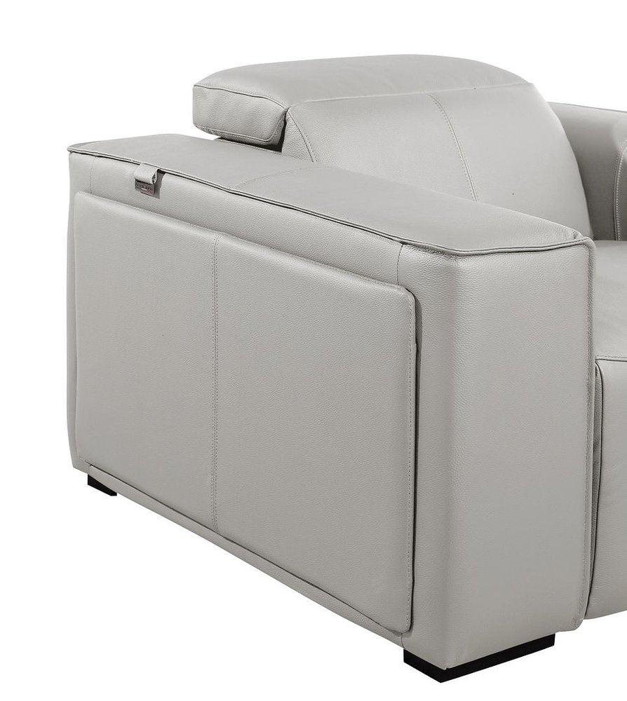 90" Light Gray and Brown Italian Leather Power Reclining Loveseat With Storage