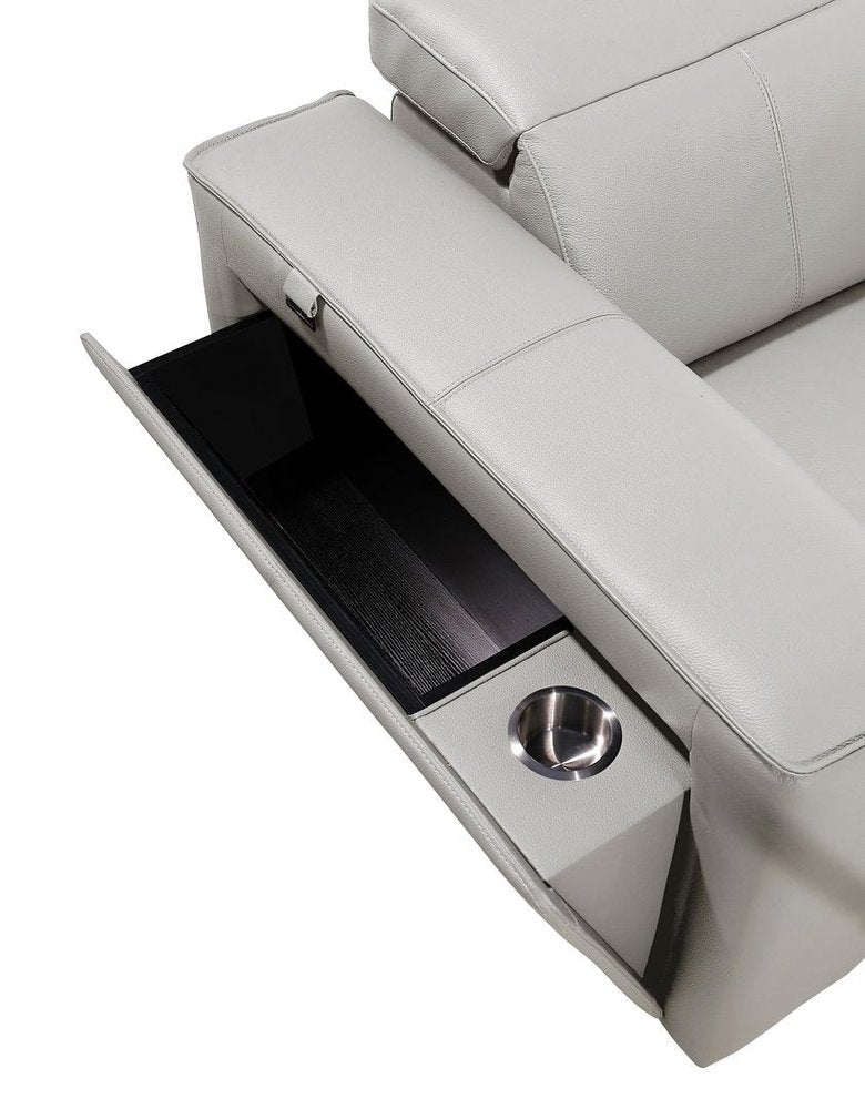 90" Light Gray and Brown Italian Leather Power Reclining Loveseat With Storage