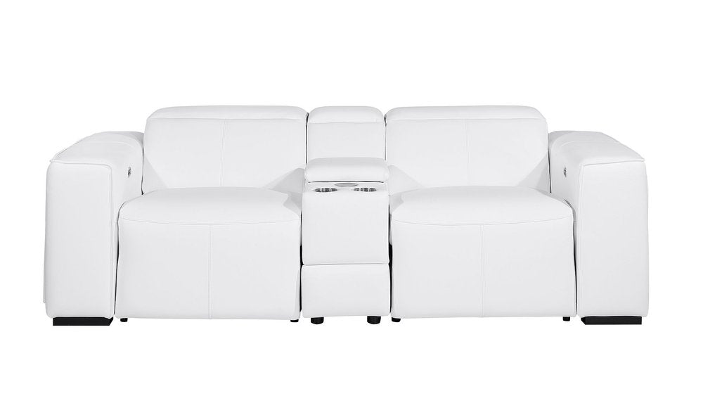 90" White and Brown Italian Leather Power Reclining Loveseat With Storage