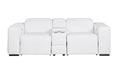 90" White and Brown Italian Leather Power Reclining Loveseat With Storage