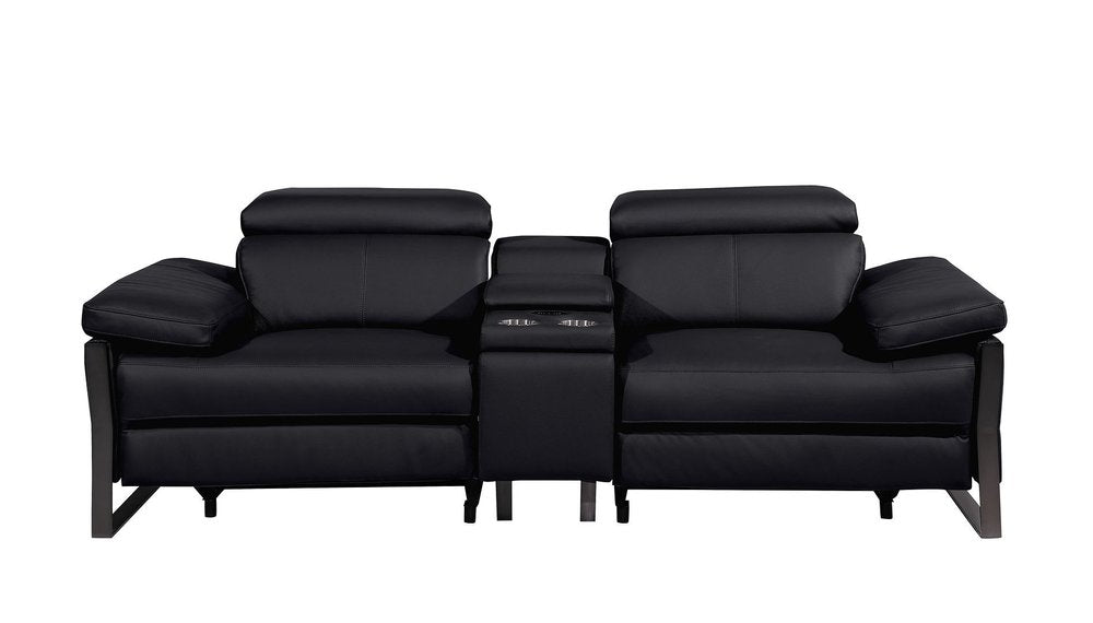 90" Black Italian Leather Power Reclining Loveseat With Storage