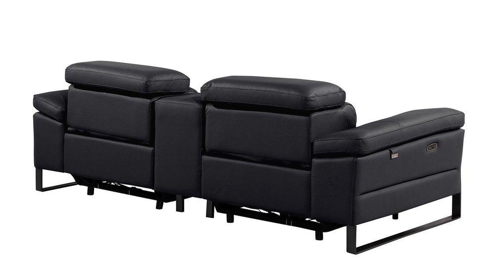 90" Black Italian Leather Power Reclining Loveseat With Storage