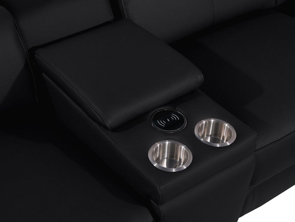 90" Black Italian Leather Power Reclining Loveseat With Storage