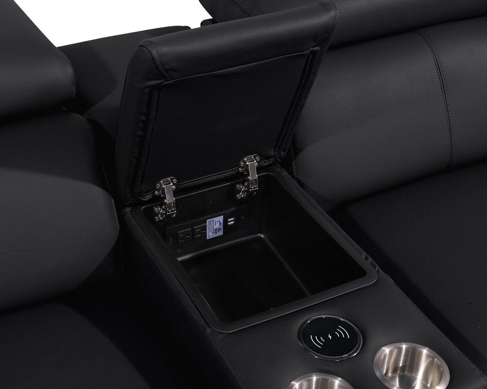 90" Black Italian Leather Power Reclining Loveseat With Storage