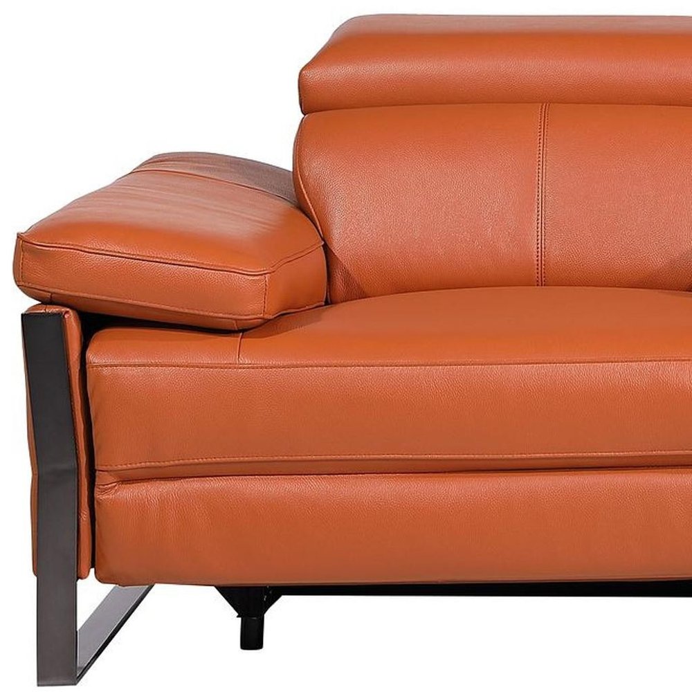 90" Orange and Black Italian Leather Power Reclining Loveseat With Storage
