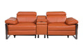 90" Orange and Black Italian Leather Power Reclining Loveseat With Storage