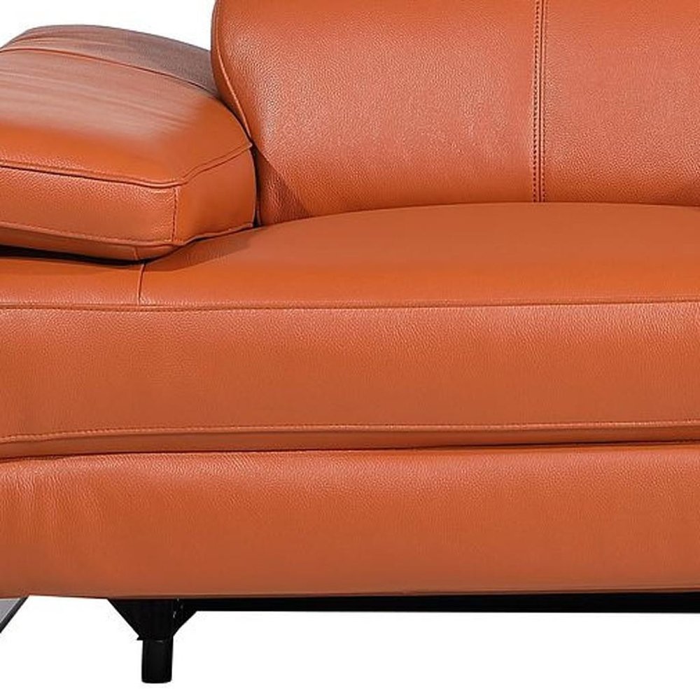 90" Orange and Black Italian Leather Power Reclining Loveseat With Storage