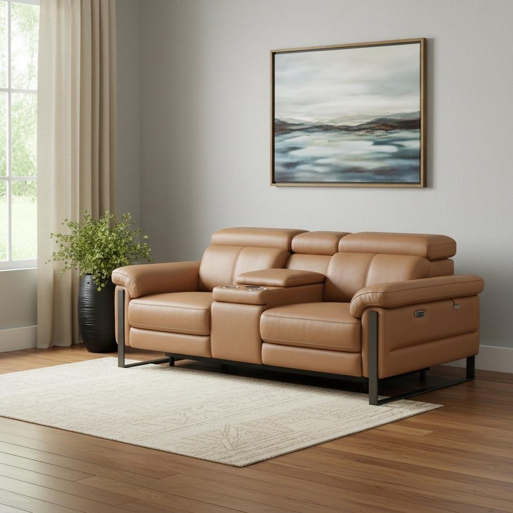 90" Chestnut and Black Italian Leather Power Reclining Loveseat With Storage
