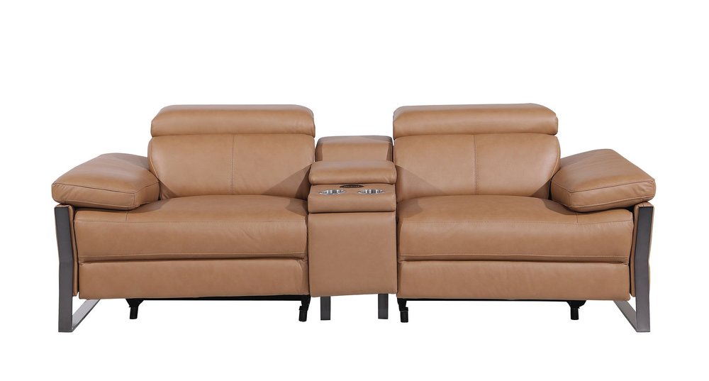 90" Chestnut and Black Italian Leather Power Reclining Loveseat With Storage