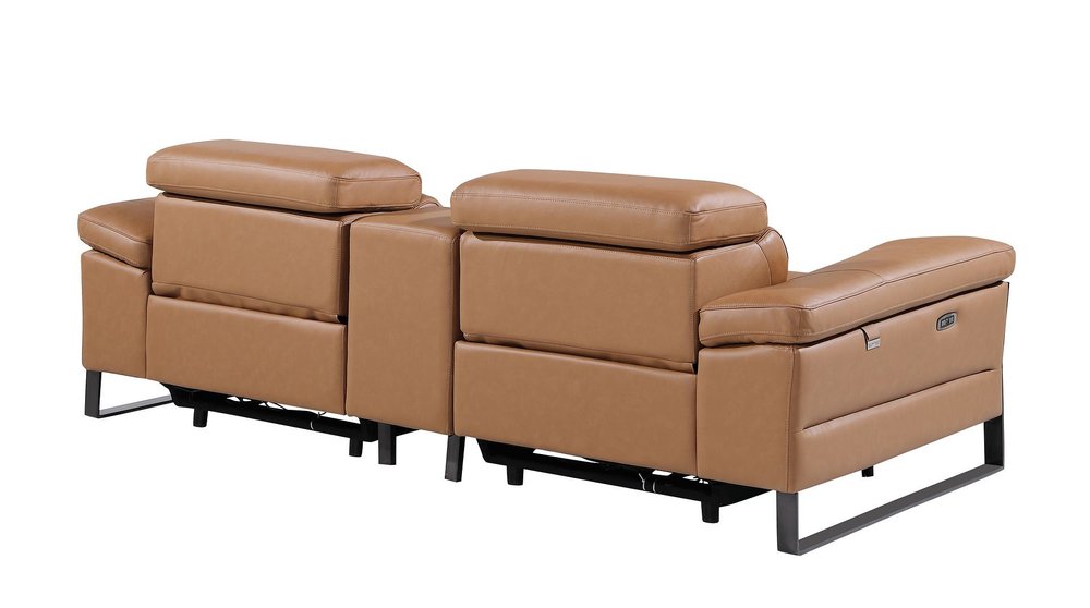 90" Chestnut and Black Italian Leather Power Reclining Loveseat With Storage