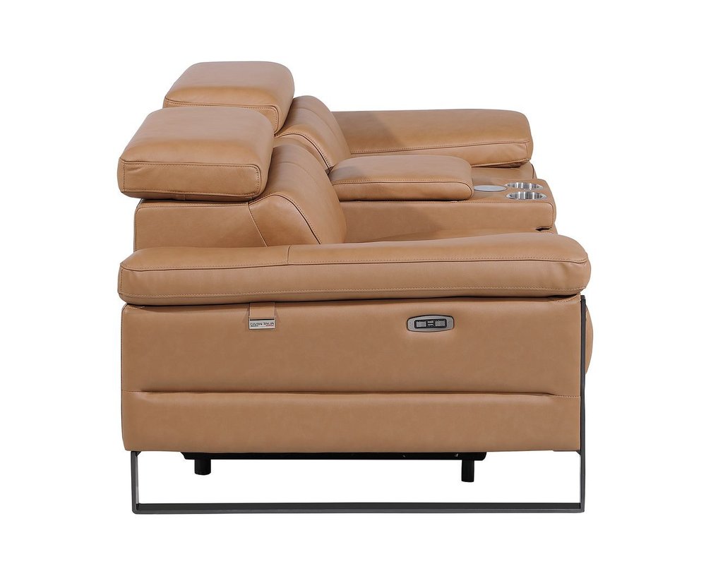 90" Chestnut and Black Italian Leather Power Reclining Loveseat With Storage