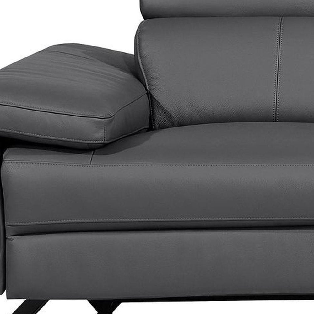90" Dark Gray and Black Italian Leather Power Reclining Loveseat With Storage