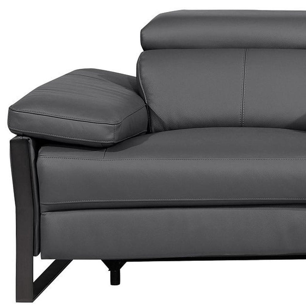 90" Dark Gray and Black Italian Leather Power Reclining Loveseat With Storage