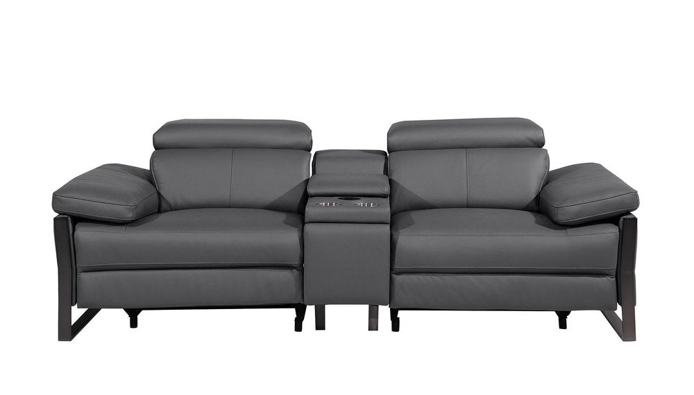 90" Dark Gray and Black Italian Leather Power Reclining Loveseat With Storage
