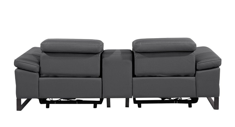 90" Dark Gray and Black Italian Leather Power Reclining Loveseat With Storage