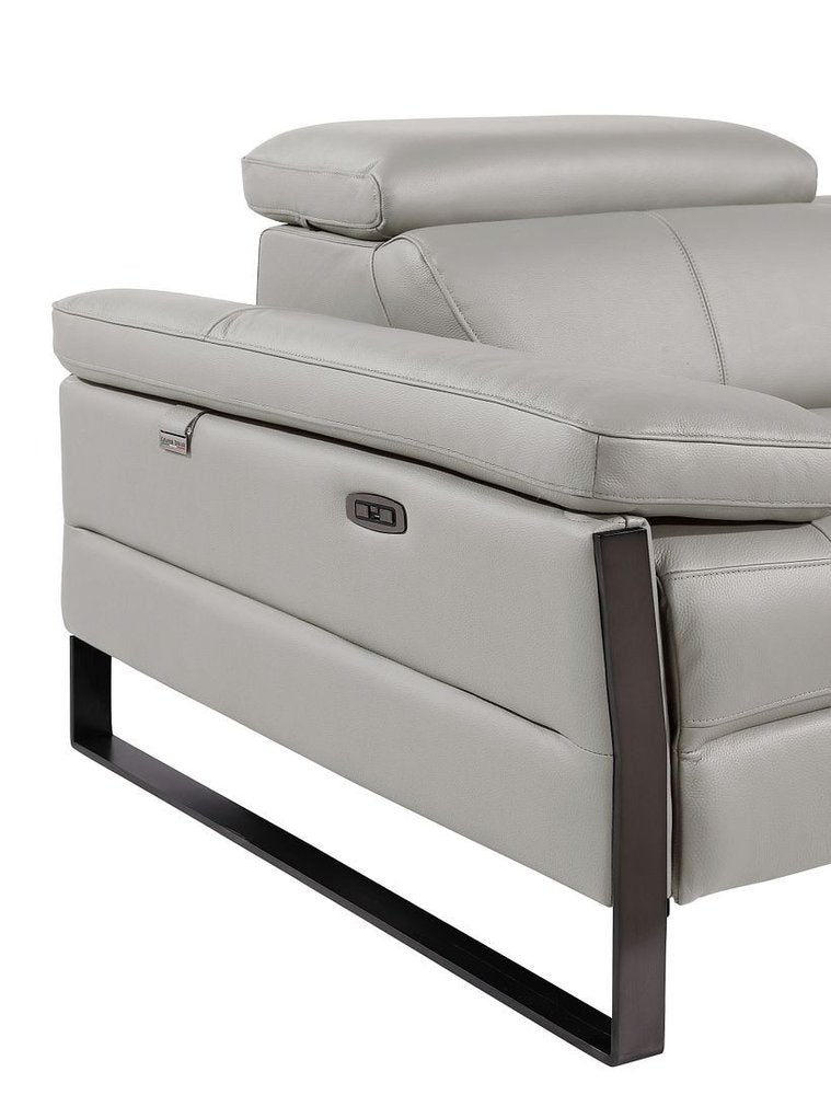 90" Light Gray and Black Italian Leather Power Reclining Loveseat With Storage