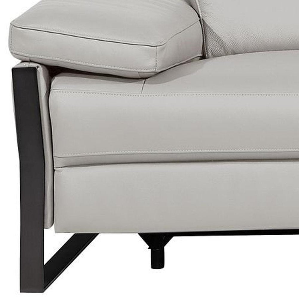 90" Light Gray and Black Italian Leather Power Reclining Loveseat With Storage