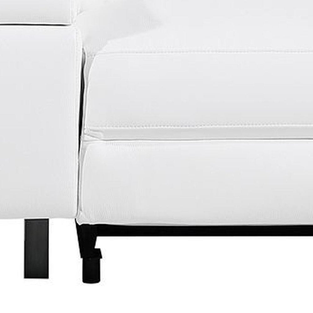 90" White and Black Italian Leather Power Reclining Loveseat With Storage