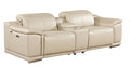 93" Cream and Silver Italian Leather Power Reclining Loveseat With Storage