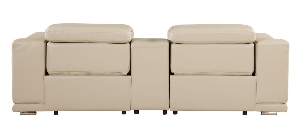 93" Cream and Silver Italian Leather Power Reclining Loveseat With Storage
