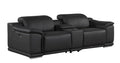 93" Black and Silver Italian Leather Power Reclining Loveseat With Storage