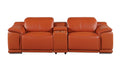 93" Orange and Silver Italian Leather Power Reclining Loveseat With Storage