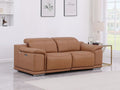 93" Chestnut and Silver Italian Leather Power Reclining Loveseat With Storage