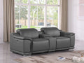 107" Dark Gray and Silver Italian Leather Power Reclining Loveseat With Storage