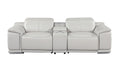 93" Light Gray and Silver Italian Leather Power Reclining Loveseat With Storage