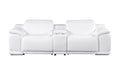 107" White and Silver Italian Leather Power Reclining Loveseat With Storage