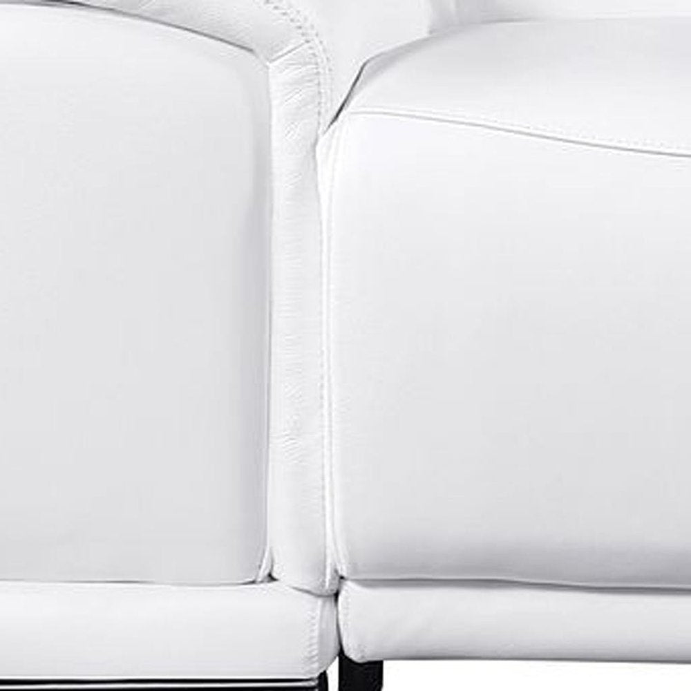 107" White and Silver Italian Leather Power Reclining Loveseat With Storage
